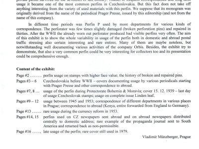 CZECHOSLOVAKIA - STUDY OF PERFIN "P" (ORBIS) USAGE