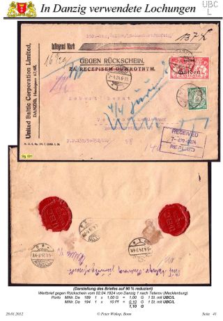 OBÁLKY A DOPISNICE S PERFINY POUŽITÉ V GDAŇSKU (DANZIG) – list 106