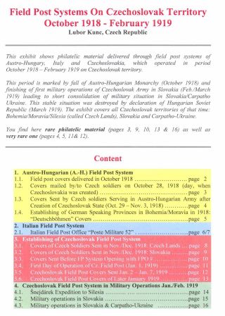 FIELD POST SYSTEMS ON CZECHOSLOVAK TERRITORY OCTOBER 1918 - FEBRUARY 1919 – sheet 1