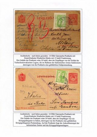 HUNGARIAN STATIONERY CARDS WITH ADDITIONAL TSCHECHOSLOVAK FRANKING IN 1919 – sheet 16