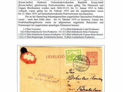 HUNGARIAN STATIONERY CARDS WITH ADDITIONAL TSCHECHOSLOVAK FRANKING IN 1919