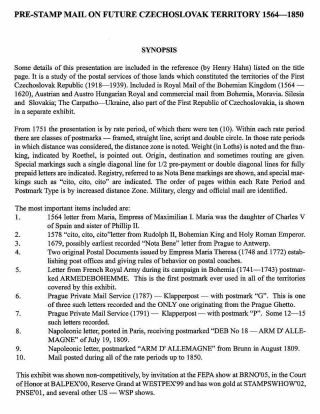 PRE-STAMP MAIL ON FUTURE CZECHOSLOVAK TERRITORY 1564-1850 – sheet 1