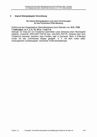 HANDBOOK ON THE IMPOST STAMP PAPERS FROM THE PRINCIPALITY OF PFALZ-NEUGURG AND SULZBACH – sheet 8