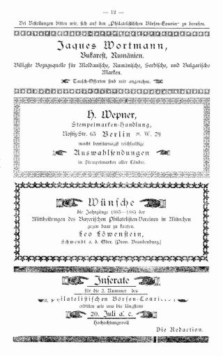 PHILATELIC MARKET COURIER 1886 – sheet 14