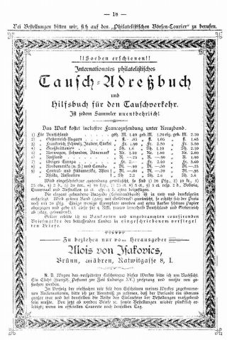 FILATELISTICKÝ BURZOVNÍ KURÝR 1886 – list 20