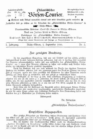 FILATELISTICKÝ BURZOVNÍ KURÝR 1886 – list 23