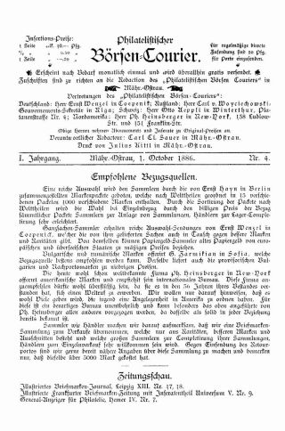 FILATELISTICKÝ BURZOVNÍ KURÝR 1886 – list 29