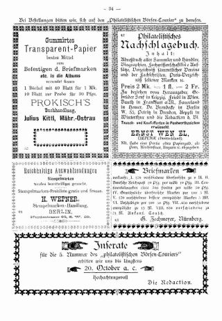 PHILATELIC MARKET COURIER 1886 – sheet 36