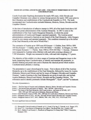 AUSGABEN VON ÖSTERREICH UND UNGARN (1850-1918), AUF GEBIET DES ZUKÜNFTIGES TSCHECHOSLOWAKEI VERWENDET – Blatt 1