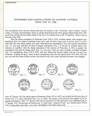 STEMPELN UND ENTWERTUNGEN AN DER SLOWENISCHEN KÜSTE 1918-1938 – Blatt 1