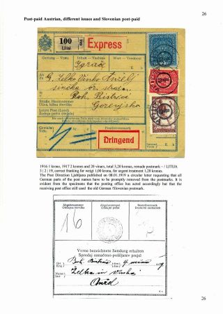 SLOWENISCHE AUSGABEN 1919 - 1920 IN MISCHFRANKATUREN – Blatt 28