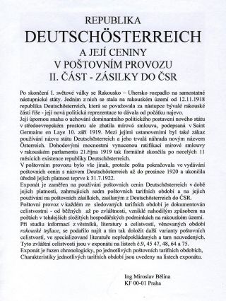 REPUBLIK DEUTSCHÖSTERREICH UND IHRE WERTZEICHEN IN POSTVERKEHR - TEIL II: SENDUNGEN IN TSCHECHOSLOWAKEI – Blatt 1