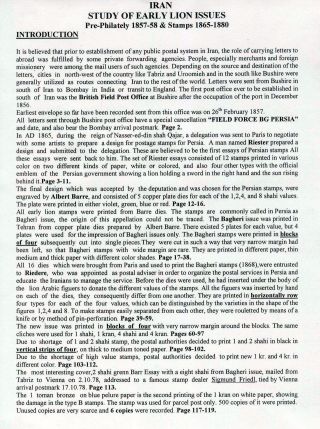 IRAN - STUDY OF EARLY LION ISSUES – sheet 1