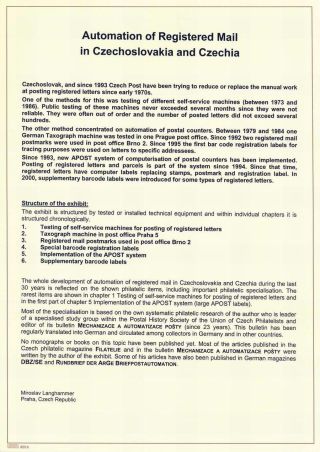 AUTOMATION VON EINGESCHRIEBENE POST IN TSCHECHOSLOWAKEI UND TSCHECHEI – Blatt 1