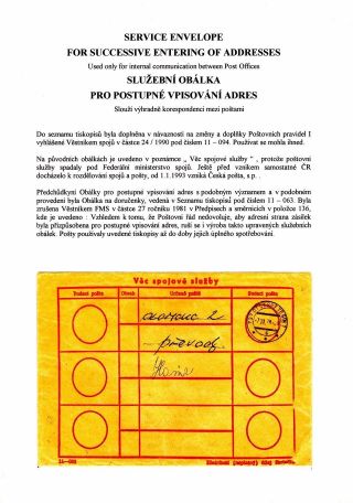 SLUŽEBNÍ OBÁLKA PRO POSTUPNÉ VPISOVANÍ ADRES – list 1