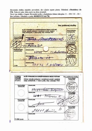 SLUŽEBNÍ OBÁLKA PRO POSTUPNÉ VPISOVANÍ ADRES – list 16
