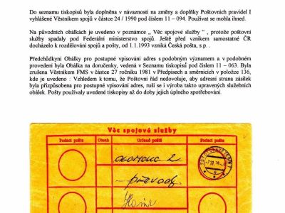 SLUŽEBNÍ OBÁLKA PRO POSTUPNÉ VPISOVANÍ ADRES