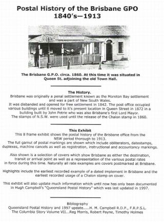 POSTAL HISTORY OF THE BRISBANE GPO 1840`s-1913 – sheet 1