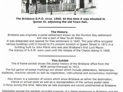 POSTAL HISTORY OF THE BRISBANE GPO 1840`s-1913