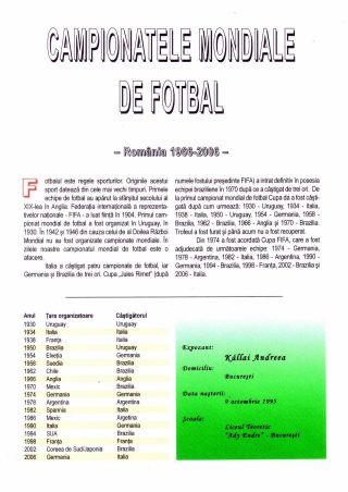 FUSSBALLWELTMEISTERSCHAFTEN - RUMÄNIEN AUSGABE 1966-2006 – Blatt 1