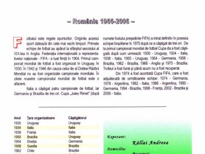 ŠAMPIONÁTY MISTROVSTVÍ SVĚTA V KOPANÉ - RUMUNSKÁ VYDÁNÍ 1966-2006