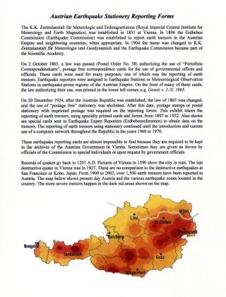 AUSTRIAN EARTHQUAKE STATIONERY REPORTING FORMS – sheet 1