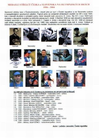MEDALS OF CZECH AND SLOVAK SHOOTERS AT OLYMPICS 1956-2004 – sheet 1