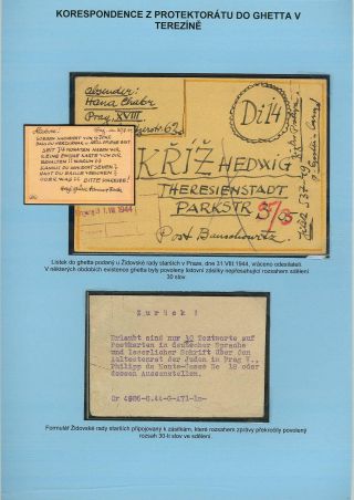 PERSECUTION OF JEWISH PEOPLE IN PROTECTORATE BOHEMIA AND MORAVIA AND GHETTO TEREZIN (THERESIENSTADT) IN POSTAL DOCUMENTS – sheet 65