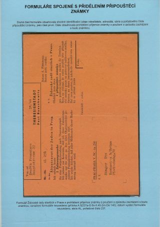 PERSECUTION OF JEWISH PEOPLE IN PROTECTORATE BOHEMIA AND MORAVIA AND GHETTO TEREZIN (THERESIENSTADT) IN POSTAL DOCUMENTS – sheet 99
