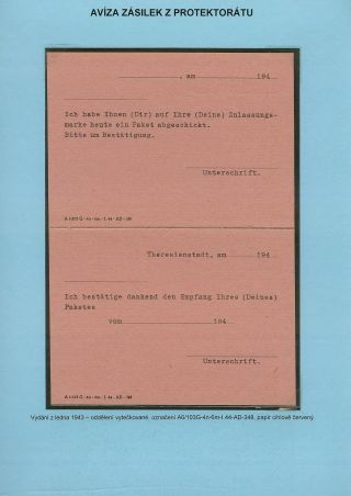 PERSECUTION OF JEWISH PEOPLE IN PROTECTORATE BOHEMIA AND MORAVIA AND GHETTO TEREZIN (THERESIENSTADT) IN POSTAL DOCUMENTS – sheet 126