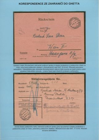 PERSECUTION OF JEWISH PEOPLE IN PROTECTORATE BOHEMIA AND MORAVIA AND GHETTO TEREZIN (THERESIENSTADT) IN POSTAL DOCUMENTS – sheet 135