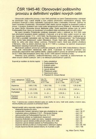 CZECHOSLOVAKIA: POSTAL STATIONERY 1945-46 (RESTORE THE POSTAL SERVICES) – sheet 1