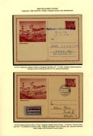 TSCHECHOSLOWAKEI: GANZSACHEN 1945-46 (WIEDERHERSTELLUNG DER POSTVERKEHR) – Blatt 58