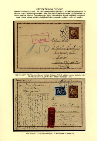 TSCHECHOSLOWAKEI: GANZSACHEN 1945-46 (WIEDERHERSTELLUNG DER POSTVERKEHR) – Blatt 70