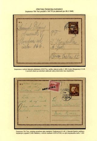 TSCHECHOSLOWAKEI: GANZSACHEN 1945-46 (WIEDERHERSTELLUNG DER POSTVERKEHR) – Blatt 73