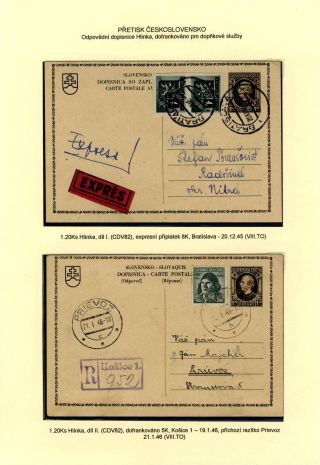 CZECHOSLOVAKIA: POSTAL STATIONERY 1945-46 (RESTORE THE POSTAL SERVICES) – sheet 84