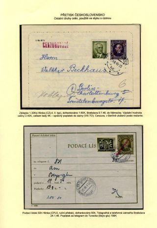 CZECHOSLOVAKIA: POSTAL STATIONERY 1945-46 (RESTORE THE POSTAL SERVICES) – sheet 89