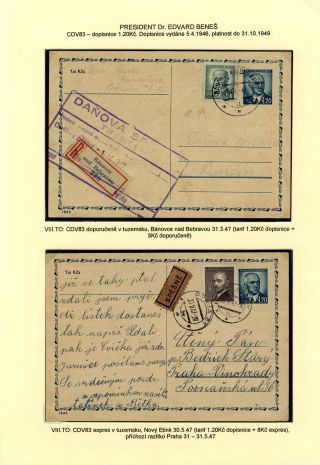 CZECHOSLOVAKIA: POSTAL STATIONERY 1945-46 (RESTORE THE POSTAL SERVICES) – sheet 94