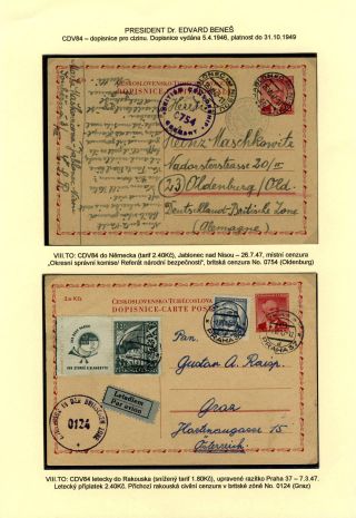 TSCHECHOSLOWAKEI: GANZSACHEN 1945-46 (WIEDERHERSTELLUNG DER POSTVERKEHR) – Blatt 103