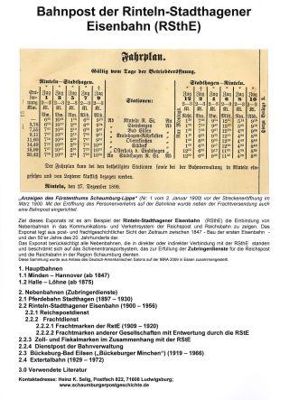 BAHNPOST DER RINTELN-STADTHAGENER EISENBAHN (RSthE) – Blatt 1