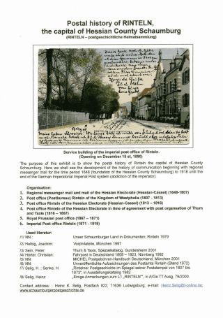 POSTAL HISTORY OF RINTELN, THE CAPITAL OF HESSIAN COUNTY SCHAUMBURG – sheet 1