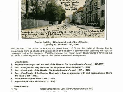 POŠTOVNÍ HISTORIE RINTELNU, HLAVNÍHO MĚSTA OKRESU SCHAUMBURG (HESENSKO)