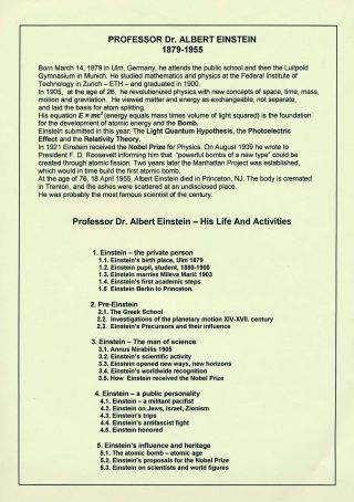PROFESSOR DR. ALBERT EINSTEIN - 1879-1955 – sheet 1