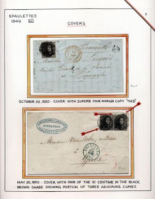 "EPAULETTES":  A SPECIALIZED STUDY OF BELGIUM`S FIRST POSTAGE STAMPS AND SUBSEQUENT ISSUES – sheet 7