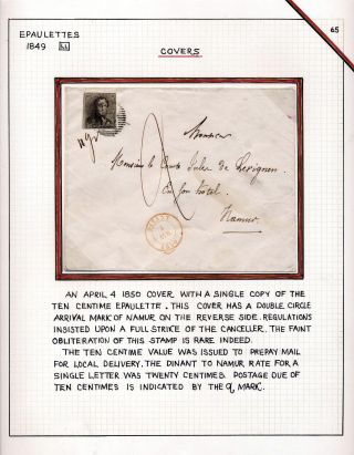 "EPAULETTES":  A SPECIALIZED STUDY OF BELGIUM`S FIRST POSTAGE STAMPS AND SUBSEQUENT ISSUES – sheet 65