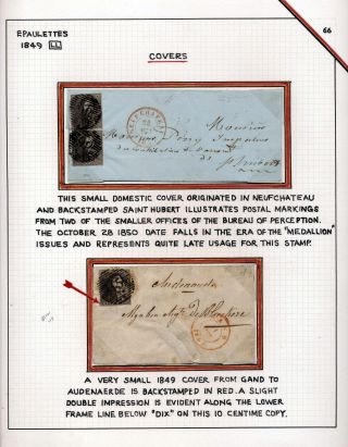 "EPAULETTES":  A SPECIALIZED STUDY OF BELGIUM`S FIRST POSTAGE STAMPS AND SUBSEQUENT ISSUES – sheet 66