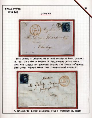 "EPAULETTES":  A SPECIALIZED STUDY OF BELGIUM`S FIRST POSTAGE STAMPS AND SUBSEQUENT ISSUES – sheet 71