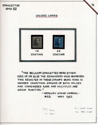 "EPAULETTES":  A SPECIALIZED STUDY OF BELGIUM`S FIRST POSTAGE STAMPS AND SUBSEQUENT ISSUES – sheet 72