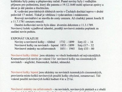 NOVINY, TISKOVINY, NOVINOVÉ ZNÁMKY A KOLKY V POŠTOVNÍM PROVOZU (1732-1945)