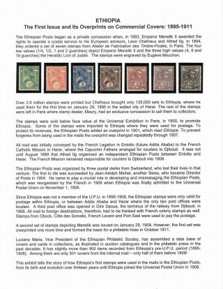 ETHIOPIA: THE FIRST ISSUE AND ITS OVERPRINTS ON COMMERCIAL COVERS: 1895-1911 – sheet 1